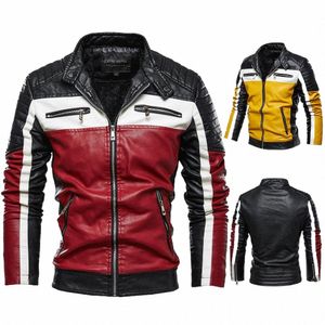 2023 Hombres Chaqueta de otoño Bomber Biker Cremallera Motocicleta Abrigo de piel sintética Hombre Fleece Piloto Vintage Buena calidad PU Chaqueta de cuero w6H6 #