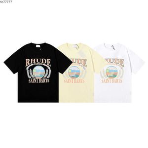 2023 T-shirt de mode pour hommes et femmes Br Rhude s Small Beauty Trend Sunset Beach Cozy Pattern Printing Yarn Cotton Casual Loose Short-sleeved for Men Women Ii6y