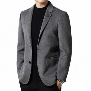 2023 Busin pour hommes Double face laine Tweed jeunesse loisirs Tweed couleur unie petit costume coréen Versi du manteau West Blazer L6d9 #