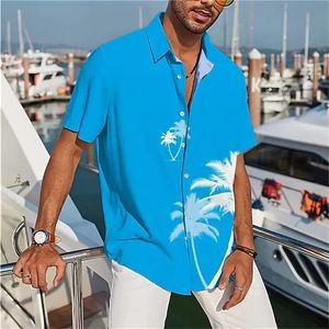 2023 camisa para hombre Hawaii Kokonut colorido estampado gráfico azul para hombre playa manga corta botón camiseta S-5XL verano 240130