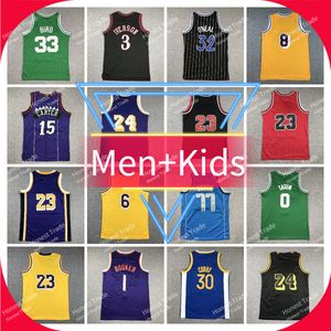 Tracy Mcgrday Allen Iverson Hommes Enfants Maillots de basket-ball DONCIC Bryant Michael JAMES Booker Larry Bird TATUM Curry Bleu Jaune Maillots de jeunesse pour hommes