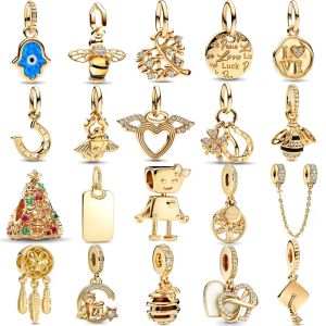 Dijes de ojos azules de abeja chapados en oro de 14k, cuentas de plata 2023 aptas para Pulseras originales, brazaletes, regalos de joyería para mujer DIY, novedad de 925