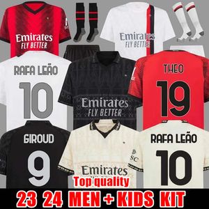 2024 Nuevo AC MILANS IBRAHIMOVIC Camisetas de fútbol 23 24 25 GIROUD RAFAEL LEAO Kit para niños Conjunto completo Maglia Local Visitante 3er Tercer 4to Portero Camiseta de fútbol Uniforme Verde Oro