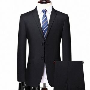 2023 New Blazer + Pantalones para hombre Gentleman Fi Busin Color sólido Lana real Estilo italiano Traje de trabajo de boda Conjunto de 2 piezas e0Tr #