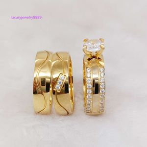 Bague en or massif 14 carats pour couples, bijoux fins, promesse faite à la main, en moissanite cz, ensembles de bagues de fiançailles et de mariage pour femmes, nouvelle collection 2023