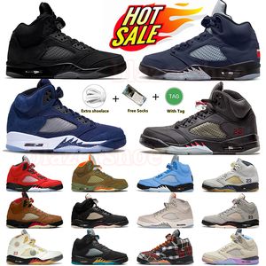 Air Jordan 5 x Off White Nike Jodan5s 2023 Nouvelle chaussure de basket-ball de créateur 5 Hommes Femmes Casual Mode athlétique Midnight Navy Olive Photon Dust 【code ：L】