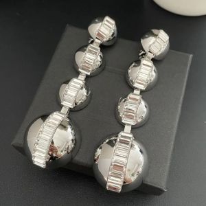 Pendientes largos redondos de plata para mujer, joyería de lujo, modelo de tendencia de fiesta, cristal chapado en platino, marca de diseñador, nuevo y famoso, 2024