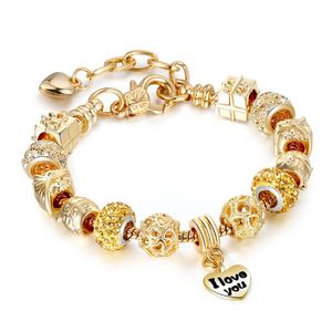 2023 Nueva moda Charm Pendant Bracelet para Pandora Platinum Heart DIY Beaded Gold Plated Alloy Pendant Lady Bracelet con caja original para mujer