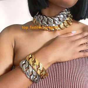 Ensemble de bijoux fins pour femmes, collier et bracelet en or épais de luxe, nouvelle collection 2023