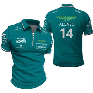 2023 Nuevo Polo masculino de Fórmula Uno Equipo F1 Moda de manga corta Camisetas Aston Martin Piloto de carreras español Fernando Alonso 14 y Stroll 18 Camisas de gran tamaño en oferta