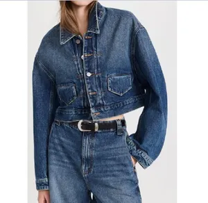 Kha ite – veste en jean à manches courtes pour femme, manteau en Denim, bleu profond, nouvelle collection 2023