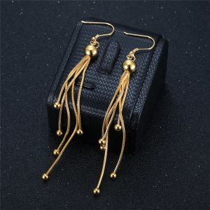 Boucles d'oreilles longues à pampilles pour femmes, en or jaune 14 carats, pendantes de mariage, bijoux à la mode coréenne, cadeaux, nouvelle collection 2024