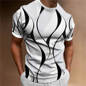 2023 nueva camiseta para hombre sudadera con estampado a rayas 3D Summer O Neck Choal Casual Manga corta Macha Slim Fit Apparada 240415