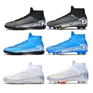 2023 Nuevos zapatos de fútbol Mercurial TF Botas de fútbol para hombre Zapatillas altas y cómodas para jóvenes Negro Blanco Azul