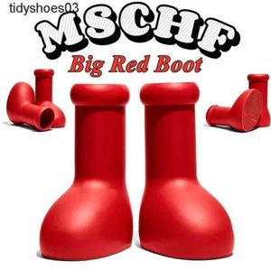 2023 Nuevo MSCHF Red Astro Boy Boots Boots Men Mujeres Botas de lluvia de goma suave para hombres Botas de moda de punta redonda