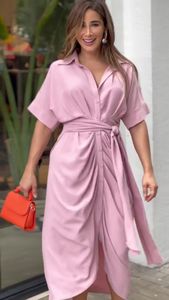 2023 Plus Size Womens Vintage Swing Dress Ladies Half Sleeve Party Skater Robes UK Polyester Long Pink Yellow Purple Summer Casual