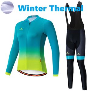 2024 Pro Femmes Green Yellow Winter Cycling Jersey Ensemble de vélos de montagne à manches longues Vêtements de vélo de montagne respirants