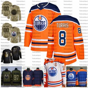 2023 Reverse Retro Personalizar # 8 Kyle Turris Edmonton Oilers Hockey Jerseys Golden Edition Camo Día de los Veteranos Lucha contra el cáncer Camisas 76