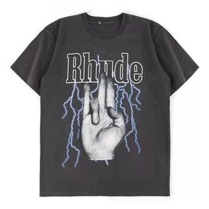 2023 Rhude TShirt Designer Mens T Shirts Tide Printed tee hombres mujeres cuello redondo camiseta de manga corta Casual Loose Fashion High Street hip hop 9D3E