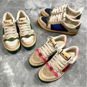 2023 Screener Canvas Sneakers Designer Classic Casual Shoes Blue Red Striped Rubber Leather Shoes Luxury Men Women Dirty Leather Shoes
