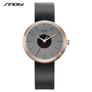 2023 SINOBI Marca Top Luxury Ultrathin Women Relojes Casual Sliver Cuarzo Relojes de pulsera Creative Mesh Strap Watch Montre Femme Relojes