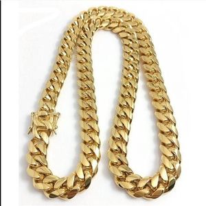 2023 Bijoux en acier inoxydable plaqué or 18 carats poli Miami collier à maillons cubains hommes Punk 15mm chaîne gourmette double fermoir de sécurité 2890