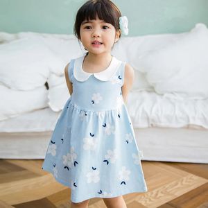 2023 Summer Girl Coréen Version sans manches Peter Pan Collar Veste Robe Kids Cotton Linen Princesse bébé Sund fouxe 240428