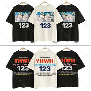 2023 Camiseta de verano para hombres y mujeres Moda High Street Brand Rrr123 Co Lavado Vintage Iglesia Cruz suelta Cuello redondo Manga corta 060h