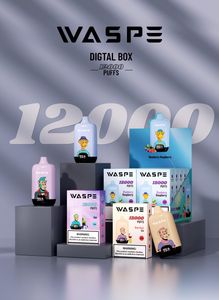 2023 États-Unis Vente chaude Original WASPE Digital Box Puff 12000 Jetable Vape Pod Dispositif Puff 12K / 10K Cigarette électronique rechargeable