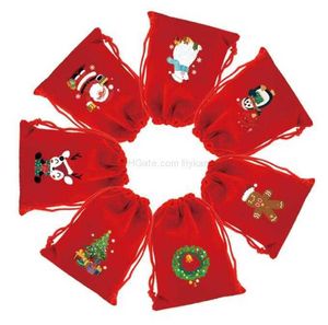 2023 Velvet Gift Bag Christmas Santa Sacks with snowman XMAS tree reinder Cartoon design children candy packing drawstring bag home decoration Stocking Alkingline