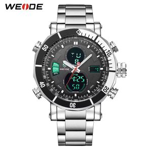 2023 WEIDE Relojes para hombre Cuarzo Deportes digitales Fecha automática Luz de fondo Repetidor de alarma Múltiples zonas horarias Banda de acero inoxidable Reloj Reloj de pulsera