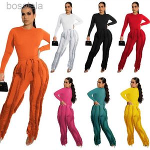 Designer Womens Tassel TrackSuits 2023 Vêtements d'automne Dames à manches longues Body Combinaison Top et pantalon à cordon de serrage Tenues assorties
