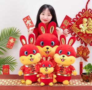 2023 Année du lapin en peluche en peluche Doll Animal Blessing Rabbits Mascot Dolls New Year Gift Zodiac Red7750499