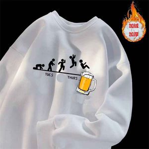 2023Friday Beer O Collar Polaire pour hommes et sweat à capuche épais Calendrier amusant Lundi Mardi Mercredi Jeudi Coton imprimé numérique et pull en polaire