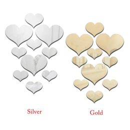 2024 10pcs amor corazón acrílico 3D espejo calcomanía de pared calcomanías murales pegatinas extraíbles espejo calcomanía de pared mural arte moderno decoración del hogar para el hogar para