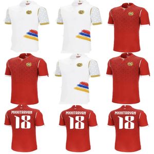 2024 2025 Armenia Últimas camisetas de fútbol rojo y blanco Adultos Mataje en casa Jersey Uniforme Men Camisas de fútbol Kit de ropa deportiva técnica