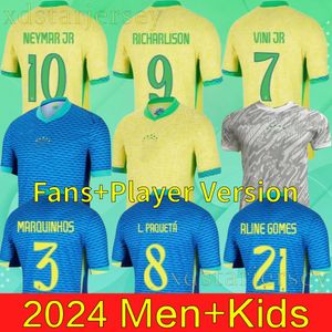 2024/25 Baba Football Jersey Neymar Jr Vini Jr L.Paqueta Kaka Casemiro G. Jesus National Team Home and Away Men's Kids Kit T.Silva Pelé Marcelo 22 24 Camisa de fútbol Uniforme de camisa