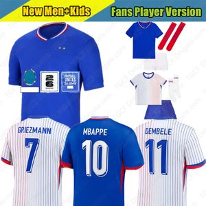 2024 25 Fan Player Jersey de football français Benzema Giroud Mbappe Griezmann Maillot de Foet Equipe Away Kid Kit Kit Jersey Football Shirt Home Blue White S-4X