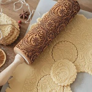 2024 35cm Rollito en relieve Pin en relieve galletas talladas Biscuit Fondant Fondant Bainting Roller Holiday Holiday Holidayswood Talled Fondant Mase Roller