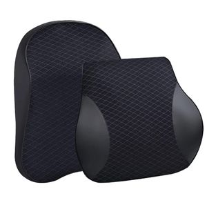 Almohada de cuello para coche de espuma viscoelástica 3D, almohada de cuero PU para descanso de cintura, cojín Lumbar para respaldo de asiento, accesorios para coche, 2024