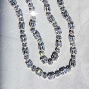 2024 925 STERLING Silver Emerald Coup Moisanite Tennis Chain Collier Hip Hop Fine Bijoux Iced Out Cluster Diamond Collier pour elle