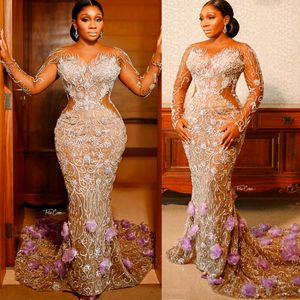 2024 Aso Ebi Gold Illusion Gaine Robe De Bal Fleurs Perlée Soirée Formelle Deuxième Réception 50e Anniversaire Robes De Fiançailles Robes Robe De Soirée ZJ144