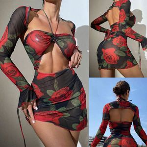 2024 Backless Women's Imprimé Lacet Up SwepSuit Suncreen Cover up up plage sexy jupe courte F41728