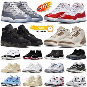 2024 Chaussures de basket-ball Cherry 11s Cool Grey 11 Baskets pour hommes 3 Jumpman 4 Militaire Black Cat 4s Fire Cardinal Red Thunder Cool Grey 3s White Cement Hommes Femmes Sports Sne