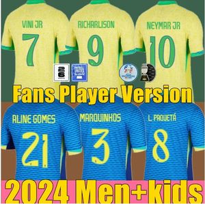 2024 Brazils Soccer Jerseys 24 25 NEYMAR JR Brasil CASEMIRO G.JESUS P.COUTINHO L.PAQUETA T.SILVA PELE MARCELO VINI JR Hombres Niños Kit Camiseta de fútbol Uniforme