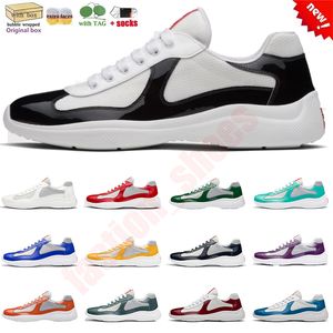 2024 Chaussures décontractées Mens America S Cup XL Patent Leather Sneakers Flat Trainers For Men Trainer en cuir en cuir en nylon noir