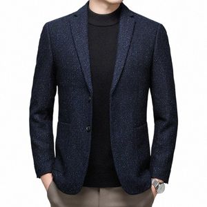 2024 Hommes classiques Bleu marine Tweed Blazers en laine de mouton Vestes de costume Messieurs Fi Tenues pour Busin et Casual Wear Q1NP #