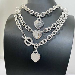 2024 Designer 925 Sterling Argent T Famille Pêche Coeur Pendentif Chaîne Épaisse OT Collier Femmes En Forme De Coeur Clavicule Tempérament Réglable Style Polyvalent RTHS