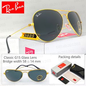 Gafas de sol de diseñador Ray 3025 Gafas de sol polarizadas para hombres, bandejas para hombres y mujeres, gafas de sol de mujer lentes clásicas G15 UV400 lentes de vidrio con caja