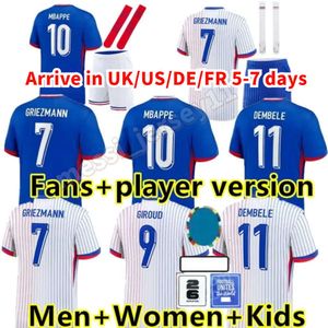 2024 Euro Cup Home Away Jersey Mbappe Soccer Jerseys Frances Dembele Coman French Maillot de Foot Benzema Griezmann Fans Joueur de football Chirt Men Uniforms pour enfants